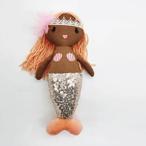 Handmade Multiracial Diverse Toys Rag Brown Soft Doll with Hair Mermaid Princess