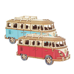 Retro Bus 3D Wooden Puzzle European-style Assembled DIY Building Model