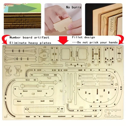 Retro Bus 3D Wooden Puzzle European-style Assembled DIY Building Model