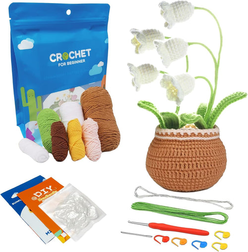 Crochet Potted Flower Wool Crocheting Flower Complete Kit DIY Artificial Plants