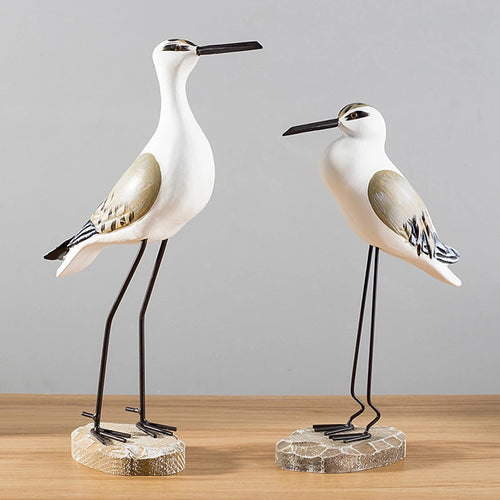 Wooden Desktop Seagull Miniature Figurines Garden Sea Bird Model Craft Bird Statue