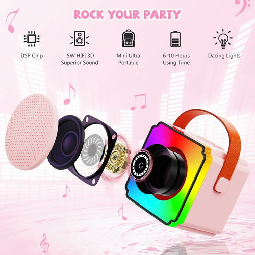 Mini Karaoke Machine Portable Bluetooth Speaker with 2 Wireless Microphones