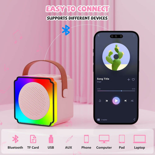 Mini Karaoke Machine Portable Bluetooth Speaker with 2 Wireless Microphones