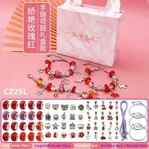 DIY Handmade Bead Bracelet Necklace Set Colorful Acrylic Zinc Alloy Toy