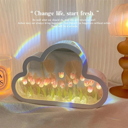 Diy Cloud Tulip Night Light Handmade Led Mirror Lamp 2 In1 Tulips Flowers Mirror