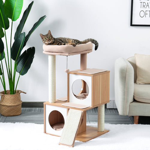 Wooden Cat Tower with Double Condos