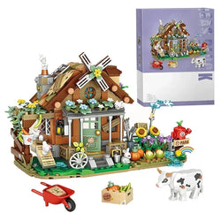 Farm Building Block Set Windmill Cabin Model Assembled Ornaments