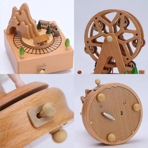 Wooden Music Box Castle Carousel Musical Box Gift