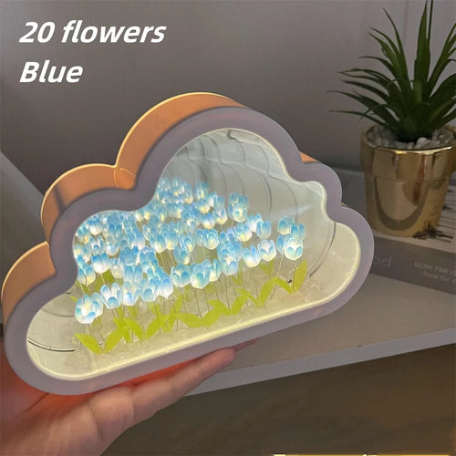 Diy Cloud Tulip Night Light Handmade Led Mirror Lamp 2 In1 Tulips Flowers Mirror