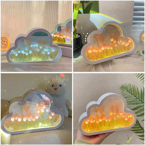 Diy Cloud Tulip Night Light Handmade Led Mirror Lamp 2 In1 Tulips Flowers Mirror