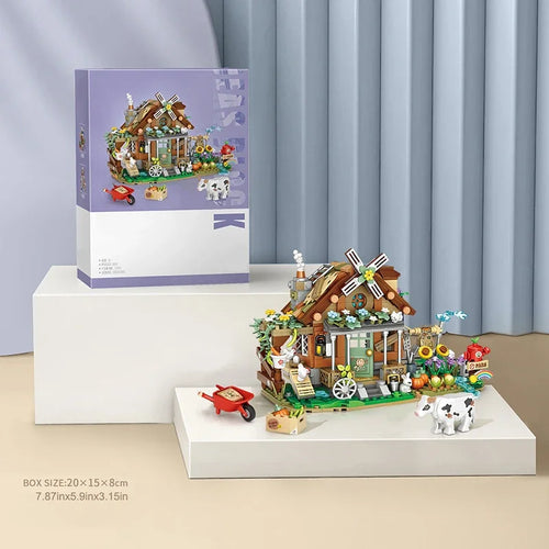 Farm Building Block Set Windmill Cabin Model Assembled Ornaments