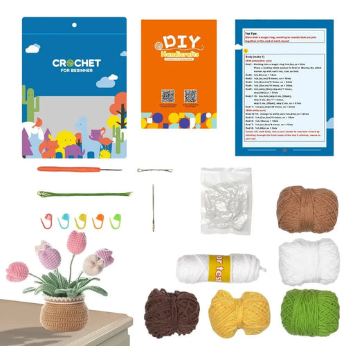 Crochet Potted Flower Wool Crocheting Flower Complete Kit DIY Artificial Plants