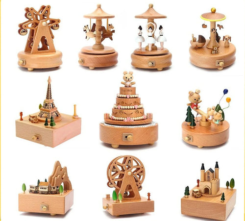 Wooden Music Box Castle Carousel Musical Box Gift