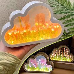 Diy Cloud Tulip Night Light Handmade Led Mirror Lamp 2 In1 Tulips Flowers Mirror