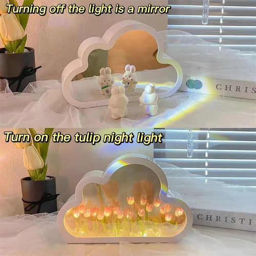 Diy Cloud Tulip Night Light Handmade Led Mirror Lamp 2 In1 Tulips Flowers Mirror