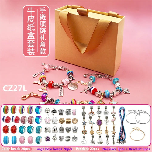 DIY Handmade Bead Bracelet Necklace Set Colorful Acrylic Zinc Alloy Toy