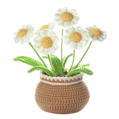 Crochet Potted Flower Wool Crocheting Flower Complete Kit DIY Artificial Plants