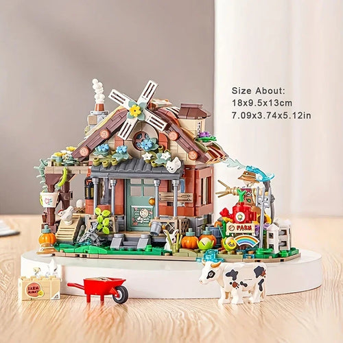 Farm Building Block Set Windmill Cabin Model Assembled Ornaments