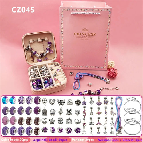 DIY Handmade Bead Bracelet Necklace Set Colorful Acrylic Zinc Alloy Toy