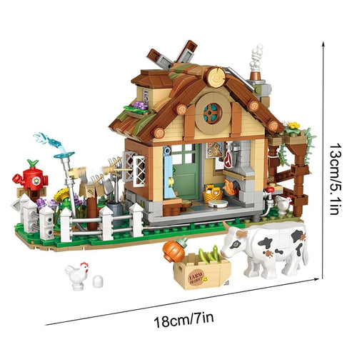 Farm Building Block Set Windmill Cabin Model Assembled Ornaments