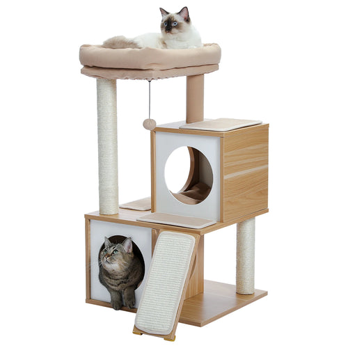 Wooden Cat Tower with Double Condos