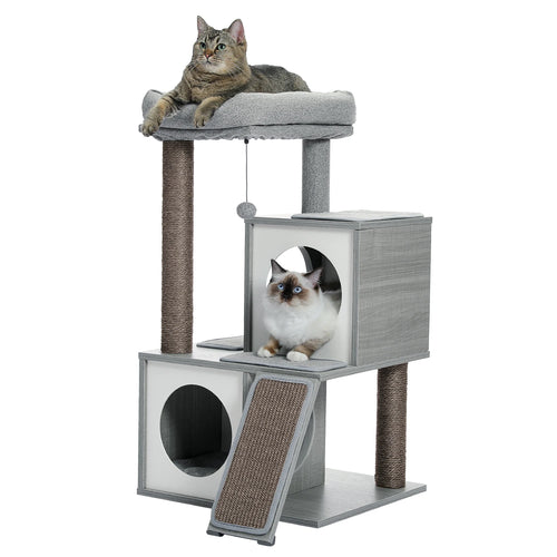 Wooden Cat Tower with Double Condos